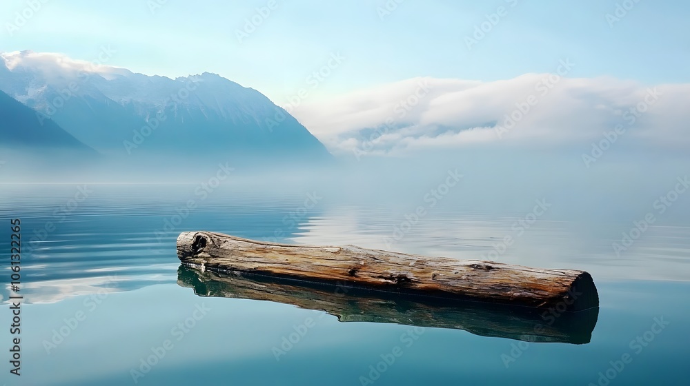 Serene lake logs reflect tranquil waters Serene lake logs reflect tranquil waters