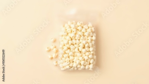 Popcorn Kernels Bag on Beige Background