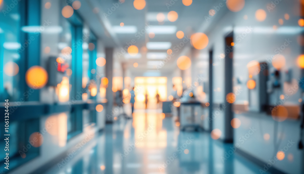 Blurred Hospital Hallway with Soft Bokeh Lights, Blurred hospital corridor, Healthcare Concept Blurred Hospital Hallway with Soft Bokeh Lights, Blurred hospital corridor, Healthcare Concept