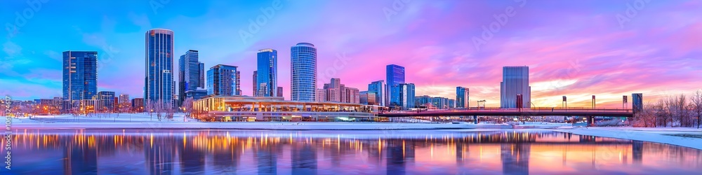 Fototapeta premium A city skyline with a bridge in the foreground