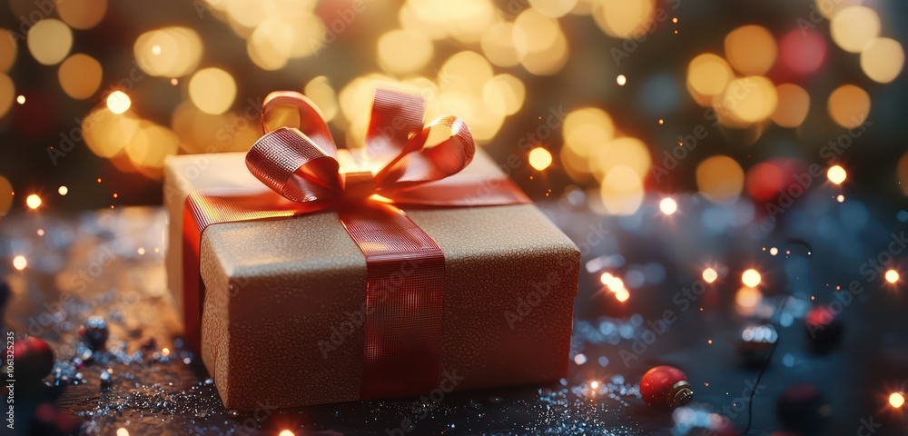 3D rendering of a beautifully wrapped gift box with a decorative ribbon. 3D rendering of a beautifully wrapped gift box with a decorative ribbon.