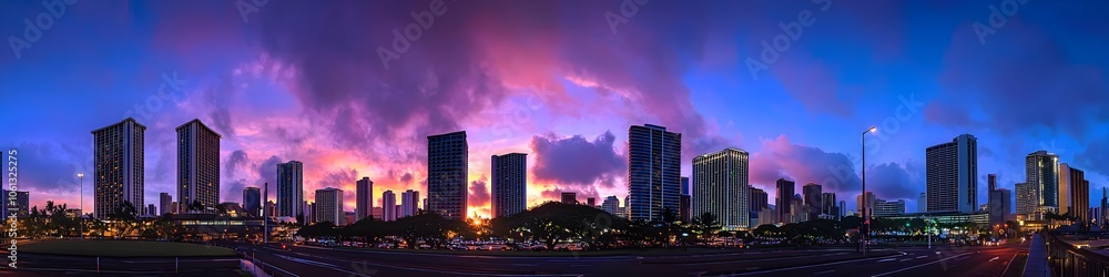 A city skyline with a beautiful sunset in the background A city skyline with a beautiful sunset in the background