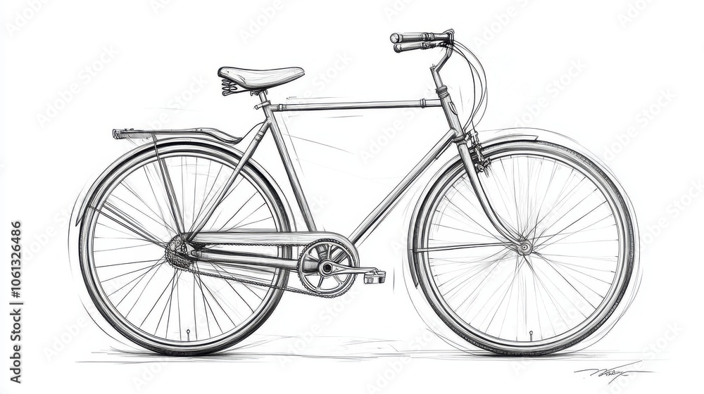 Fototapeta premium A guide showing how to draw a bicycle, step by step, from circles to final detailed sketch, educational line drawing isolated on a clean white background.