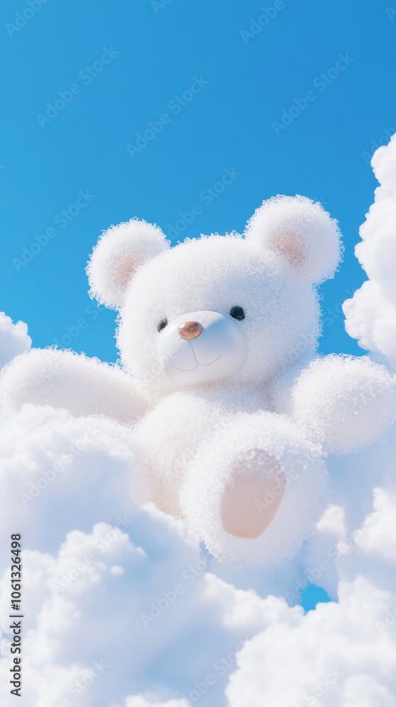 3D cute teddy bear fluffy white clouds shape blue sky cloudscape adorable pet animal fashion healing wallpaper background with copy space 3D cute teddy bear fluffy white clouds shape blue sky cloudscape adorable pet animal fashion healing wallpaper background with copy space