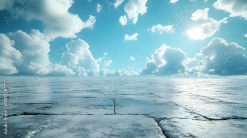 Stone Floor Under a Sunny Blue Sky with Clouds Illustration photo