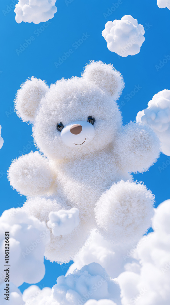 3D cute teddy bear fluffy white clouds shape blue sky cloudscape adorable pet animal fashion healing wallpaper background with copy space 3D cute teddy bear fluffy white clouds shape blue sky cloudscape adorable pet animal fashion healing wallpaper background with copy space