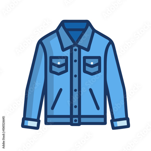 denim jacket  vector icon, dress icon, vector clothing icon - simple vector illustration of a denim jacket , in a simple and clean style, for business and fashion graphics. clothing flat illustration.