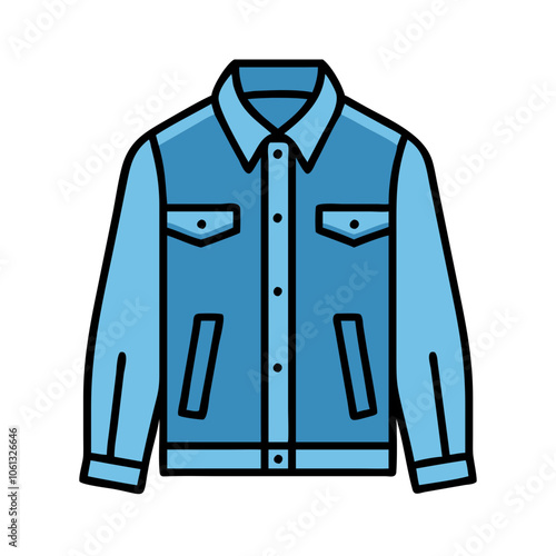 denim jacket  vector icon, dress icon, vector clothing icon - simple vector illustration of a denim jacket , in a simple and clean style, for business and fashion graphics. clothing flat illustration.