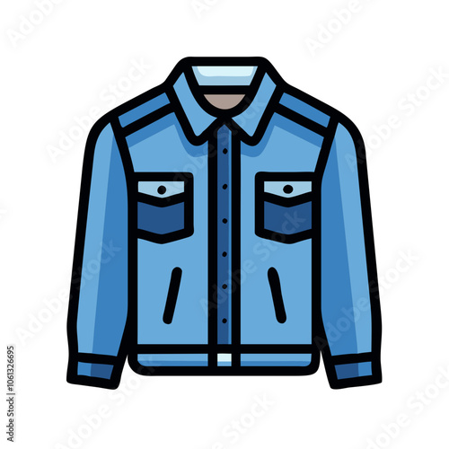 denim jacket  vector icon, dress icon, vector clothing icon - simple vector illustration of a denim jacket , in a simple and clean style, for business and fashion graphics. clothing flat illustration.