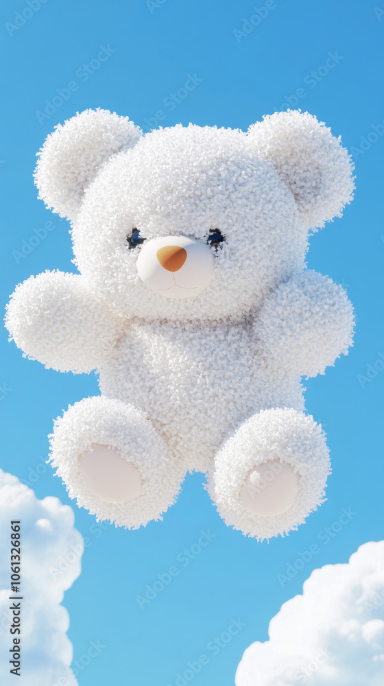 3D cute teddy bear fluffy white clouds shape blue sky cloudscape adorable pet animal fashion healing wallpaper background with copy space 3D cute teddy bear fluffy white clouds shape blue sky cloudscape adorable pet animal fashion healing wallpaper background with copy space