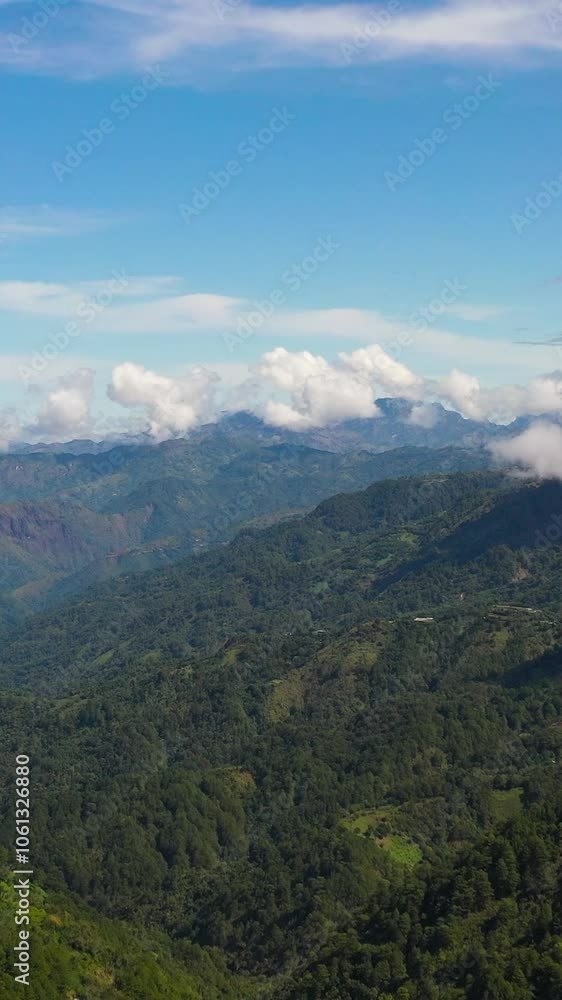 Aerial view of Mountain mountain peaks covered with forest. Slopes of mountains with evergreen vegetation. Philippines. Aerial view of Mountain mountain peaks covered with forest. Slopes of mountains with evergreen vegetation. Philippines.
