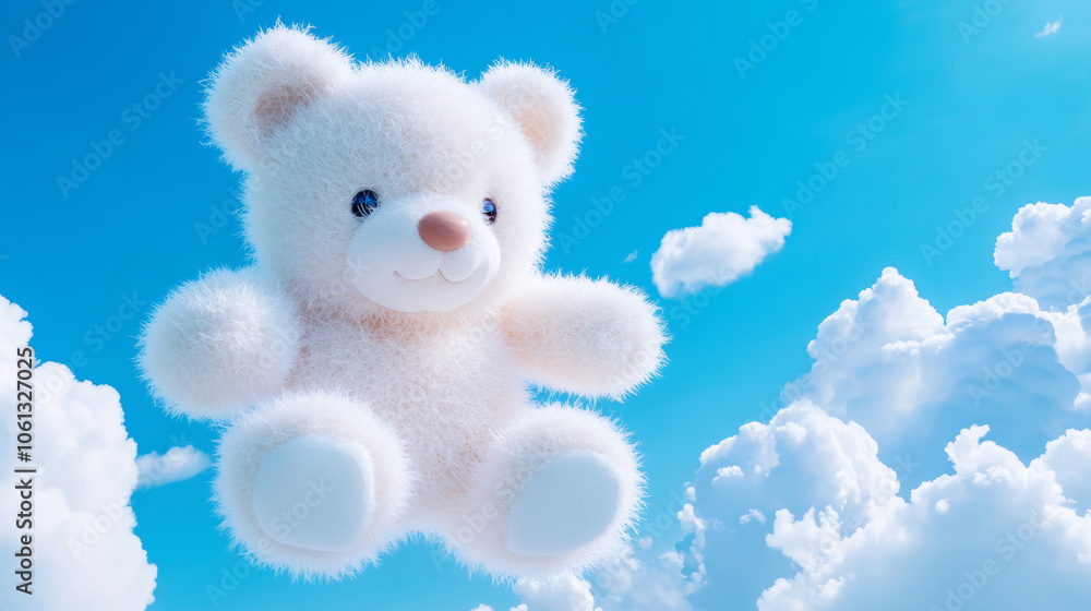3D cute teddy bear fluffy white clouds shape blue sky cloudscape adorable pet animal fashion healing wallpaper background with copy space 3D cute teddy bear fluffy white clouds shape blue sky cloudscape adorable pet animal fashion healing wallpaper background with copy space