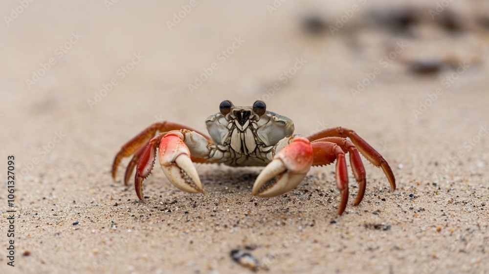 Big Crab walking along the sand beach with the sea water rolling in and out. Big Crab walking along the sand beach with the sea water rolling in and out.