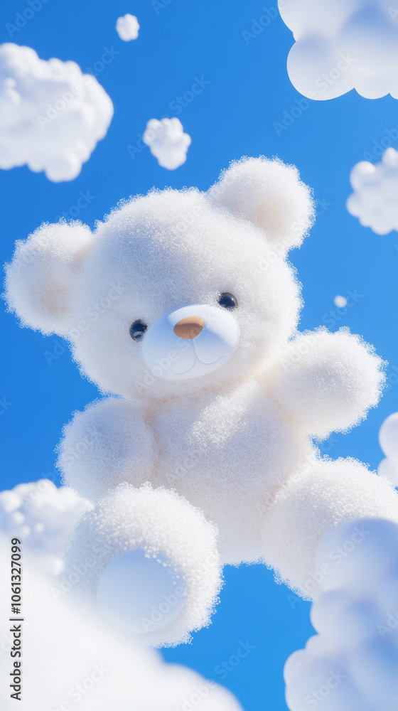 3D cute teddy bear fluffy white clouds shape blue sky cloudscape adorable pet animal fashion healing wallpaper background with copy space 3D cute teddy bear fluffy white clouds shape blue sky cloudscape adorable pet animal fashion healing wallpaper background with copy space