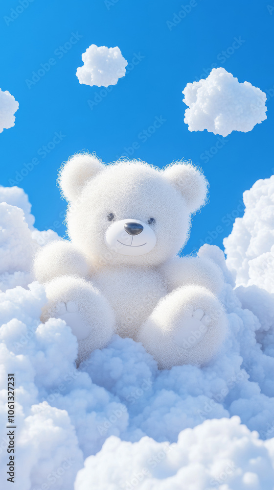 3D cute teddy bear fluffy white clouds shape blue sky cloudscape adorable pet animal fashion healing wallpaper background with copy space 3D cute teddy bear fluffy white clouds shape blue sky cloudscape adorable pet animal fashion healing wallpaper background with copy space