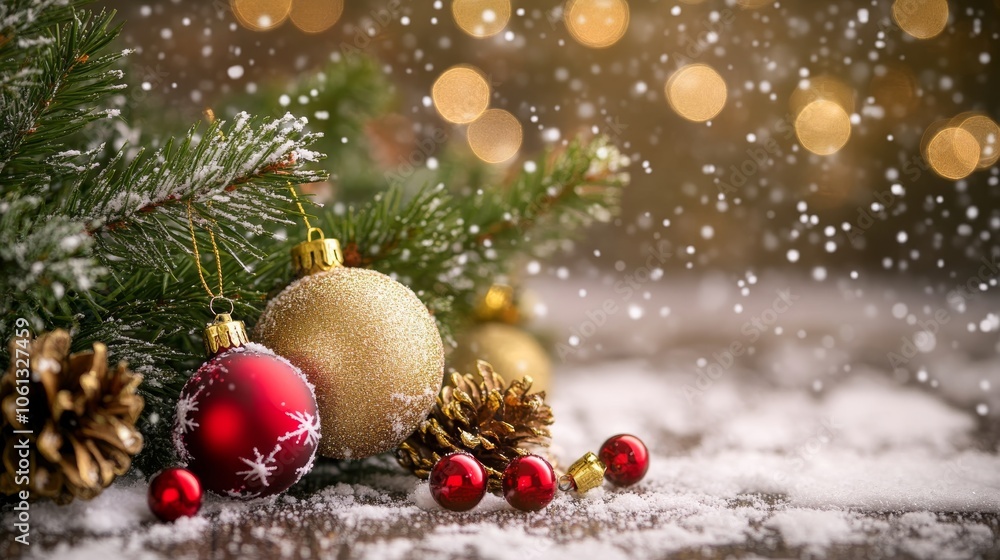 Christmas card with fir branches and Christmas decorations. Copy space. Christmas card with fir branches and Christmas decorations. Copy space.