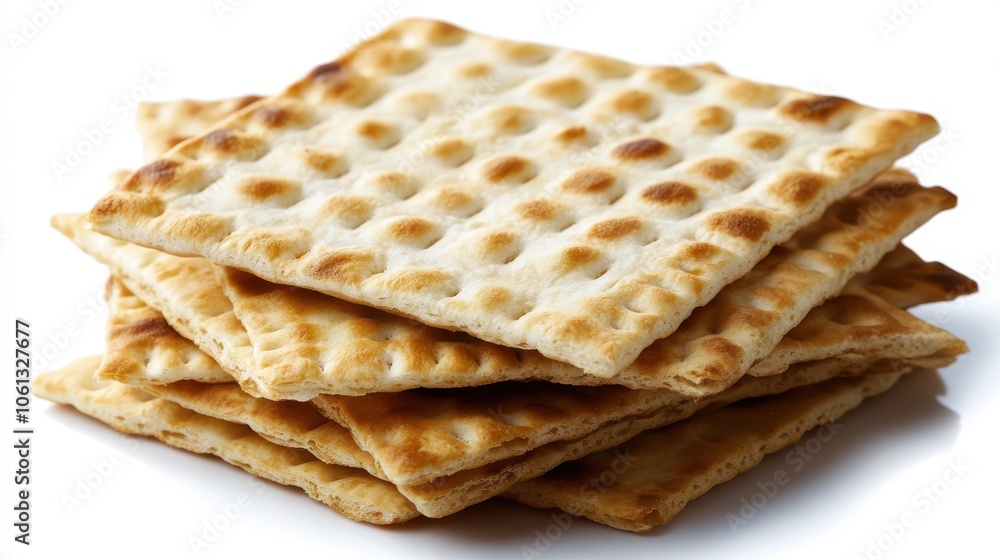 A matzah cracker, symbolizing Passover, isolated on a clean white background with fine detail. A matzah cracker, symbolizing Passover, isolated on a clean white background with fine detail.