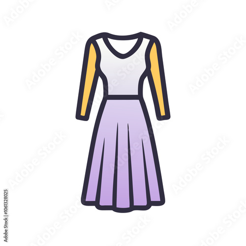 midi dress  vector icon, dress icon, vector clothing icon - simple vector illustration of a midi dress , in a simple and clean style, for business and fashion graphics. clothing flat illustration.