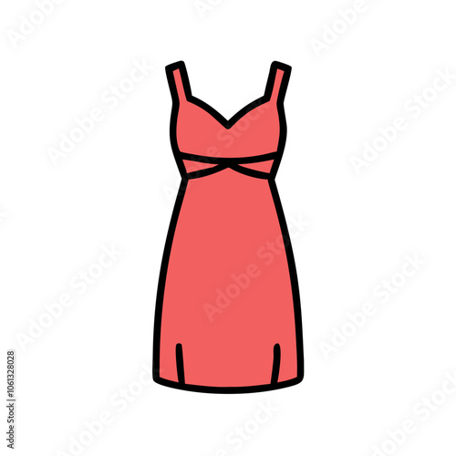 midi dress  vector icon, dress icon, vector clothing icon - simple vector illustration of a midi dress , in a simple and clean style, for business and fashion graphics. clothing flat illustration.