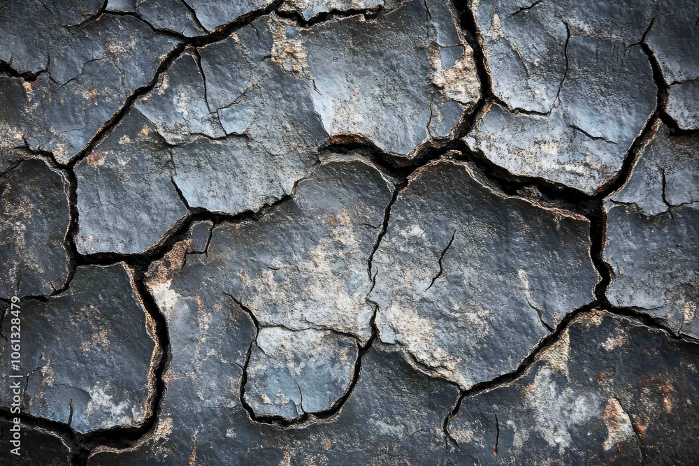 Obraz premium A close-up view of cracked and weathered rock, showcasing the texture and detail of the surface.
