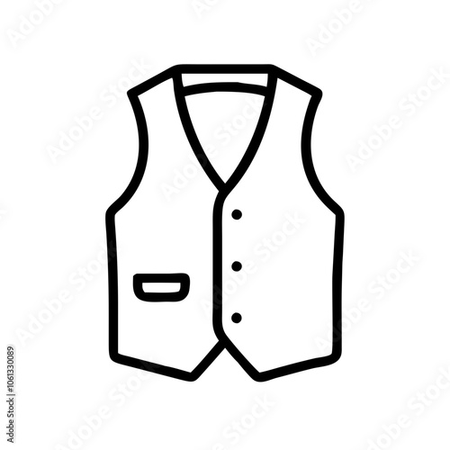 Minimalist black outline vector icon of a classic men's waistcoat or vest, perfect for fashion, clothing, or formal wear design elements and web graphics.