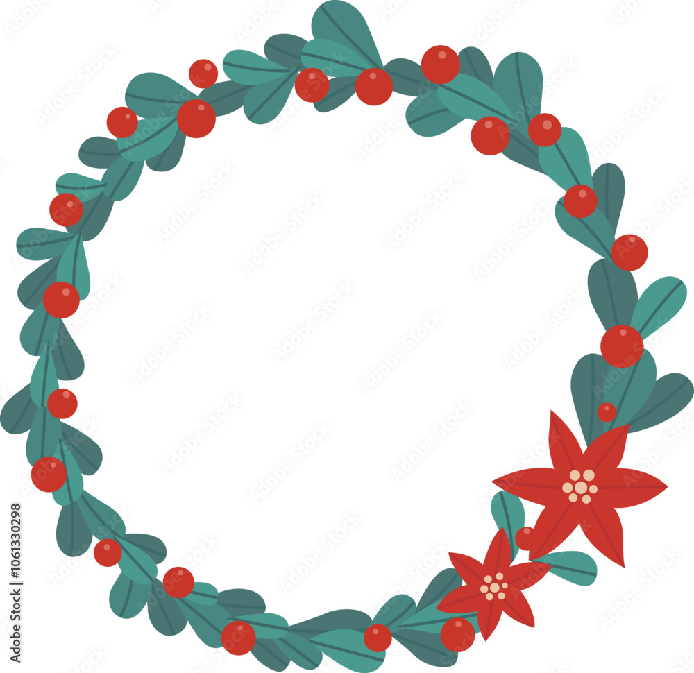 Christmas flower,leaves and berry Christmas wreath frame illustration for decoration on Christmas holiday and new year festival. Christmas flower,leaves and berry Christmas wreath frame illustration for decoration on Christmas holiday and new year festival.