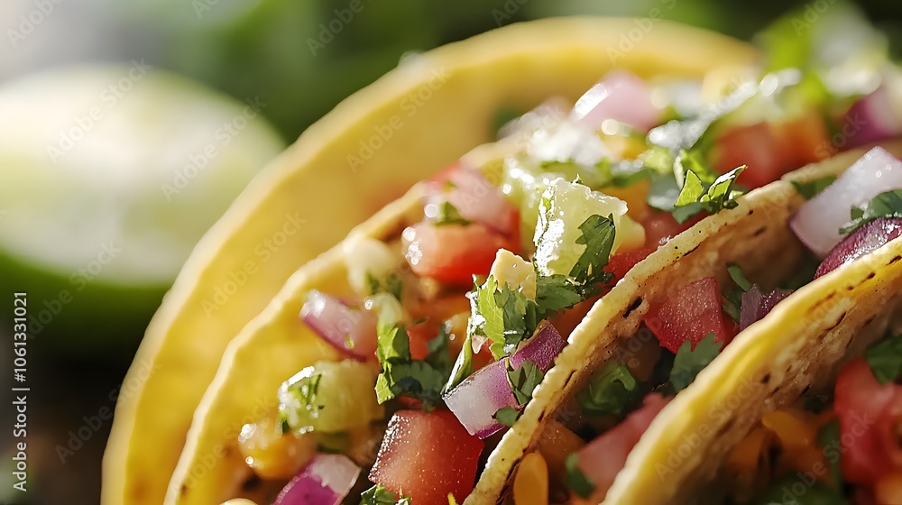 Delicious tacos filled with fresh ingredients and garnished with cilantro. Delicious tacos filled with fresh ingredients and garnished with cilantro.