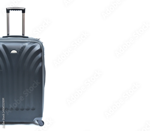 Black travel luggage isolated on the white background copy space