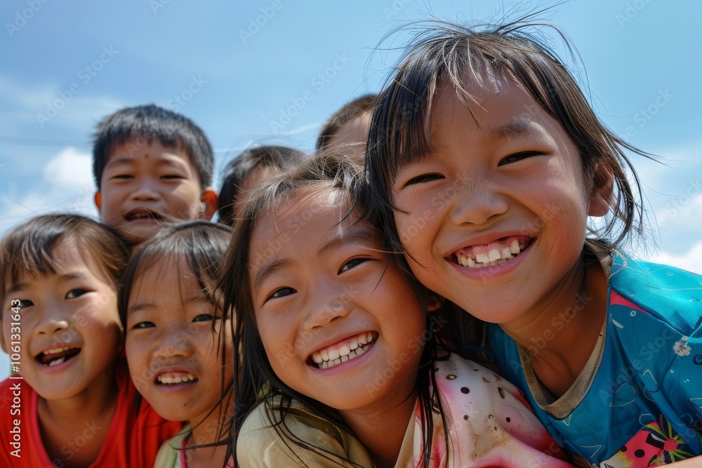 Portrait of a happy group of asian children smiling at the camera Portrait of a happy group of asian children smiling at the camera