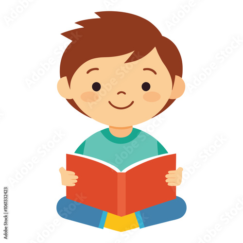 child reading a book with white background