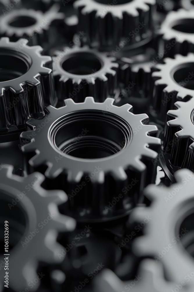 Three-dimensional rendering of gears in motion, showcasing mechanical parts. Three-dimensional rendering of gears in motion, showcasing mechanical parts.