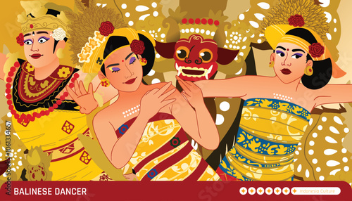 Colorful illustration dancer Indonesian Bali culture art