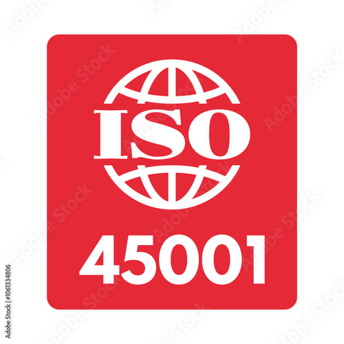iso 45001 occupational health and safety management system certified, vector illustration isolated on white background