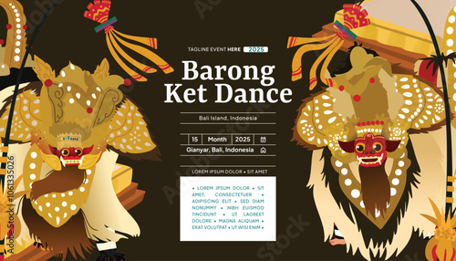 Barong Ket Dance Flat design layout idea for tourism event Indonesian culture