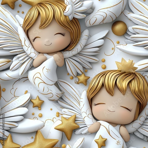 Minimal 3D watercolor Christmas angels