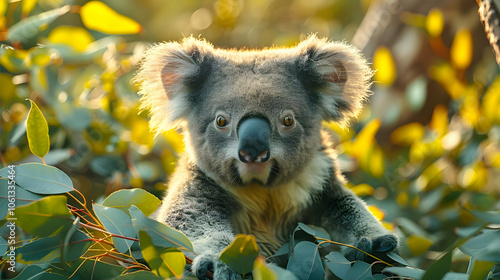 Koala Bear in Eucalyptus Tree - Close Up Wildlife Photography photo