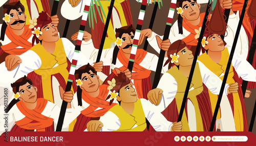 Colorful illustration dancer Indonesian Bali culture art