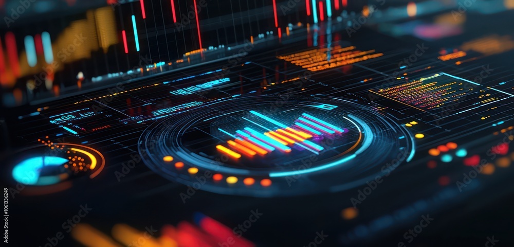 Detailed 3D depiction of a data analysis icon, highlighting charts and trends. Detailed 3D depiction of a data analysis icon, highlighting charts and trends.