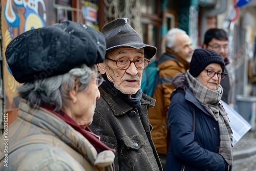 Unidentified people walking on the street in Bucharest, Romania.