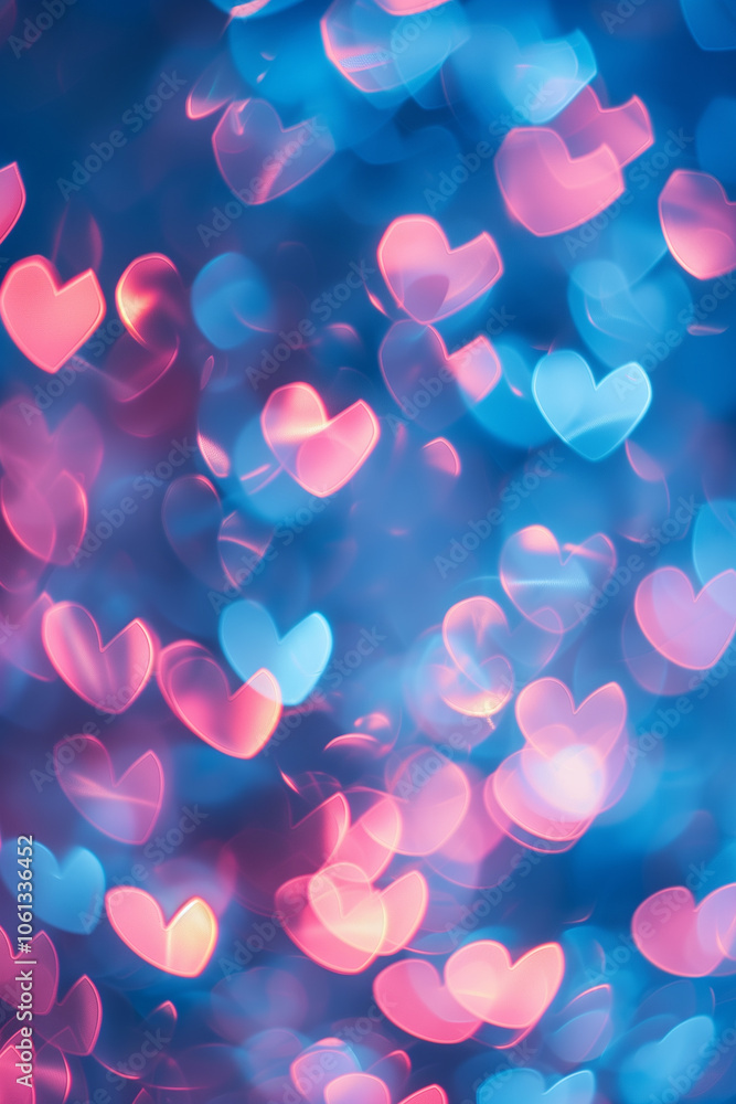 Blue and pink heart bokeh background perfect for romantic themes and designs Blue and pink heart bokeh background perfect for romantic themes and designs