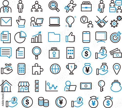 ビジネス マネー アイコン ピクトグラム 線画 飾り あしらい シンプル イラスト素材セット