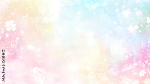 Pastel Rainbow Background with Floral Elements Minimalist White Background with Space for Text