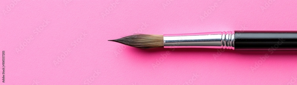 Close-up of a Black Makeup Brush on a Pink Background Close-up of a Black Makeup Brush on a Pink Background