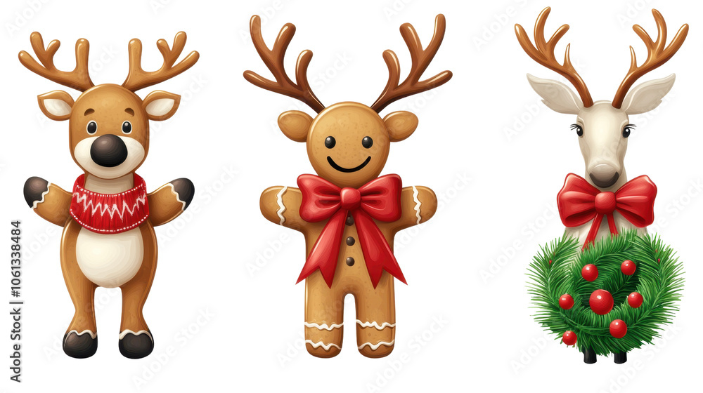 Fototapeta premium Cute Christmas Reindeer Illustrations