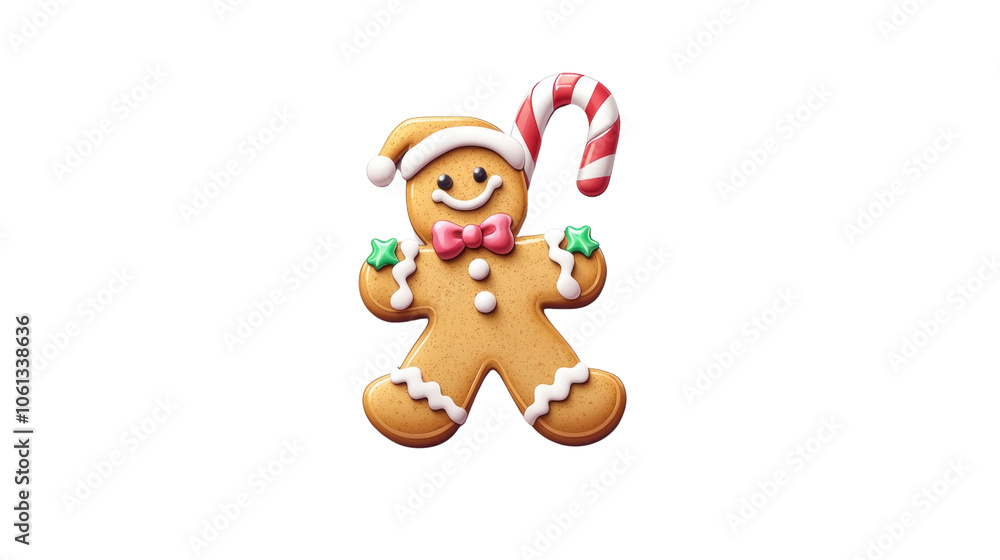Fototapeta premium Cheerful Gingerbread Man with Candy Cane