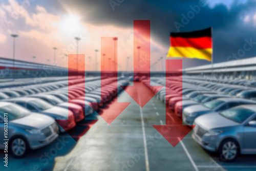 Parkplatz mit Neuwagen vor einer deutschen Autofabrik und Symbol für eine Krise in der deutschen Autoindustrie photo