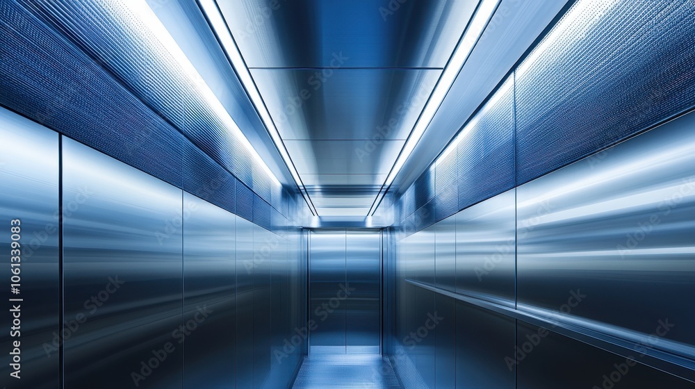 Futuristic and Modern Interior of a Spacious Elevator Lobby Futuristic and Modern Interior of a Spacious Elevator Lobby