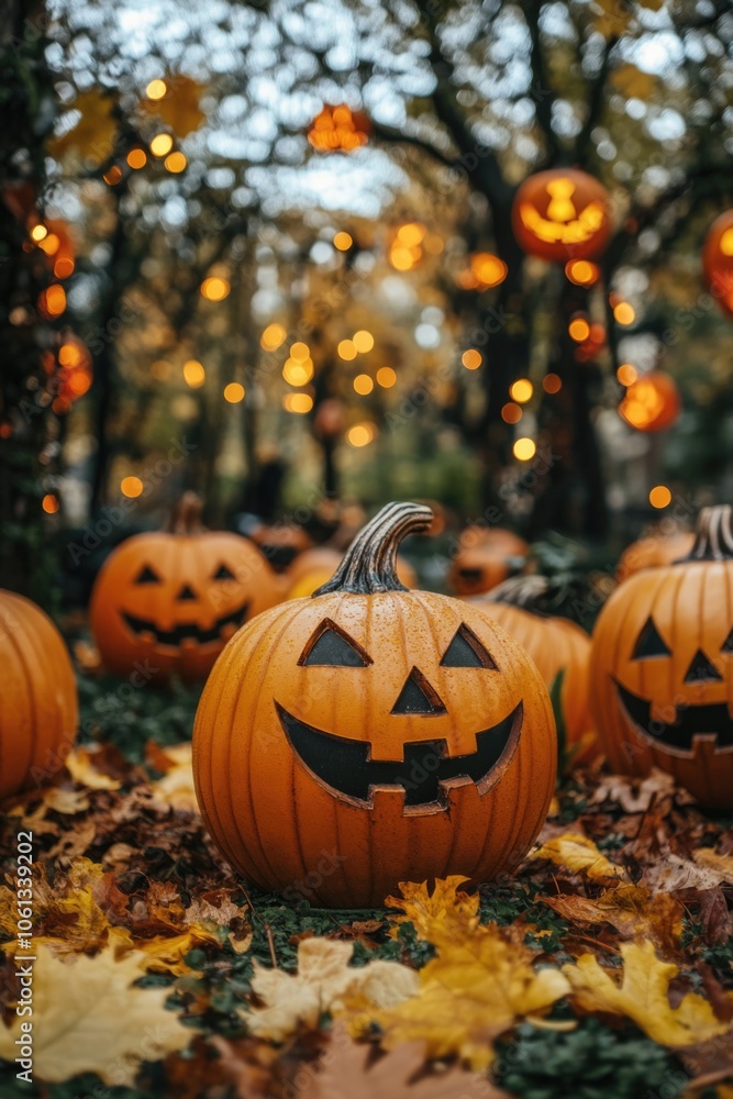 Fototapeta premium Pumpkins on Leaves