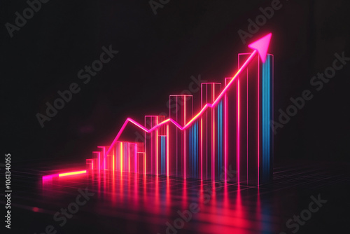 A digital 3D bar chart symbolizing growth, success, and futuristic data