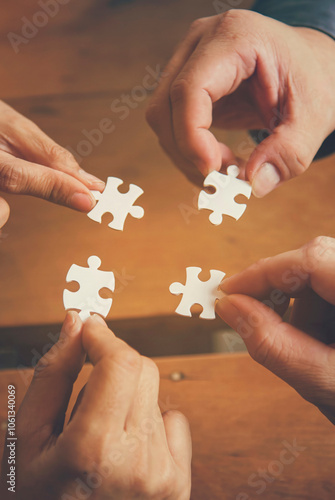 Canvas Print Vertical Horizon Implement puzzle improve solve synergy organize team building connection plan trust service strategy